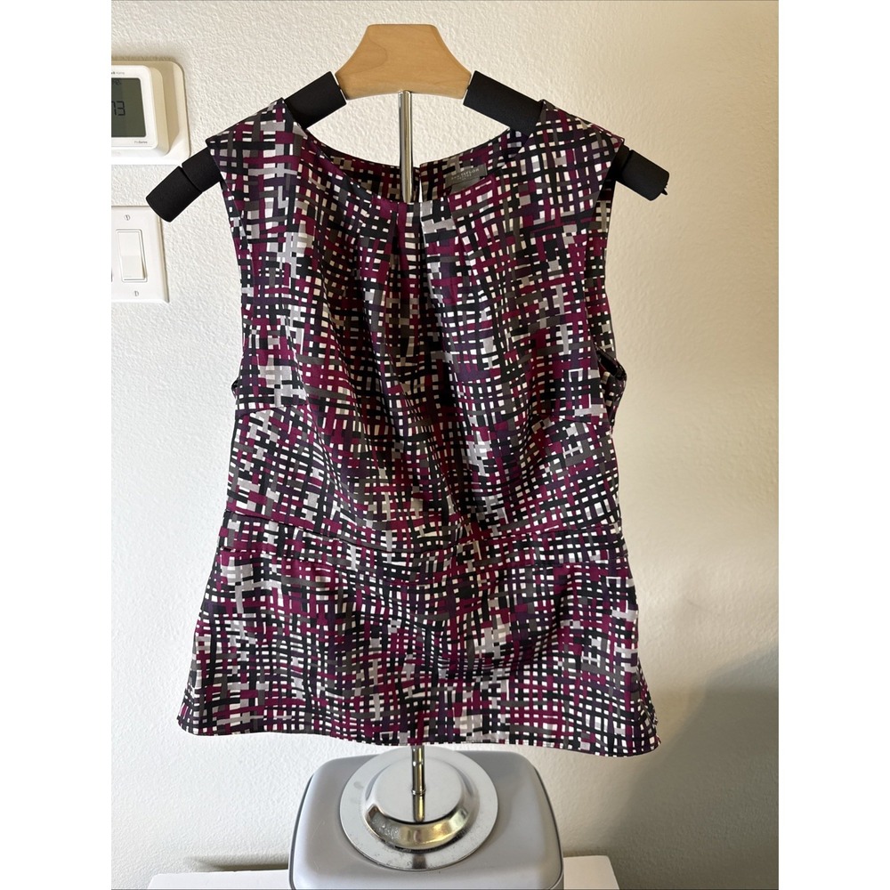 Ann Taylor Women's Peplum Top Sleeveless Side Zip Geometric Print Size 10 Petite